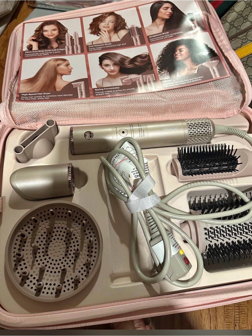 Pink and Champagne Women’s 7-in-1 Hair Styling Kit - Hot Air Brush Set